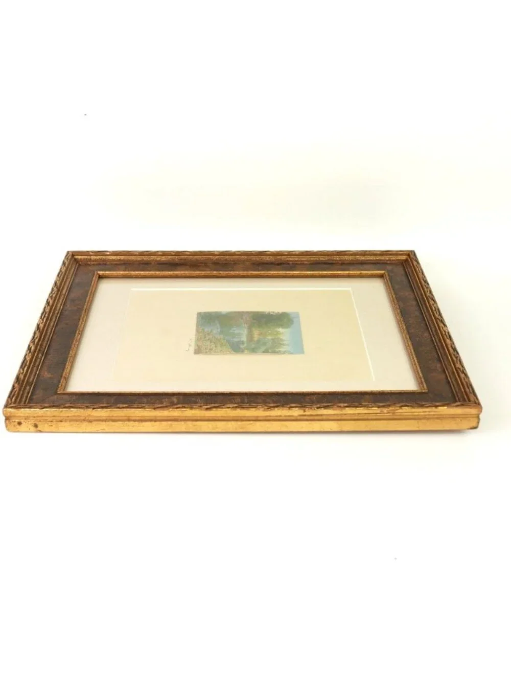 Wallace Nutting Hand Colored Photograph Antique Print Trees Pond Swimming Framed